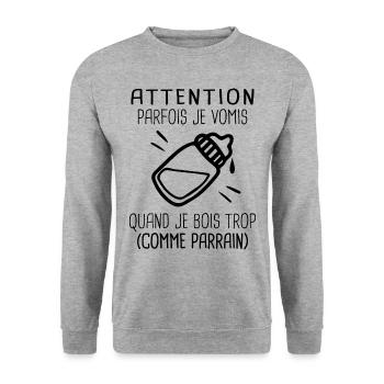 je vomis quand je bois trop comme Parrain Humour - Sweat-shirt Unisexe - gris chiné - Devant - Alina (178cm) & Michal (187cm)