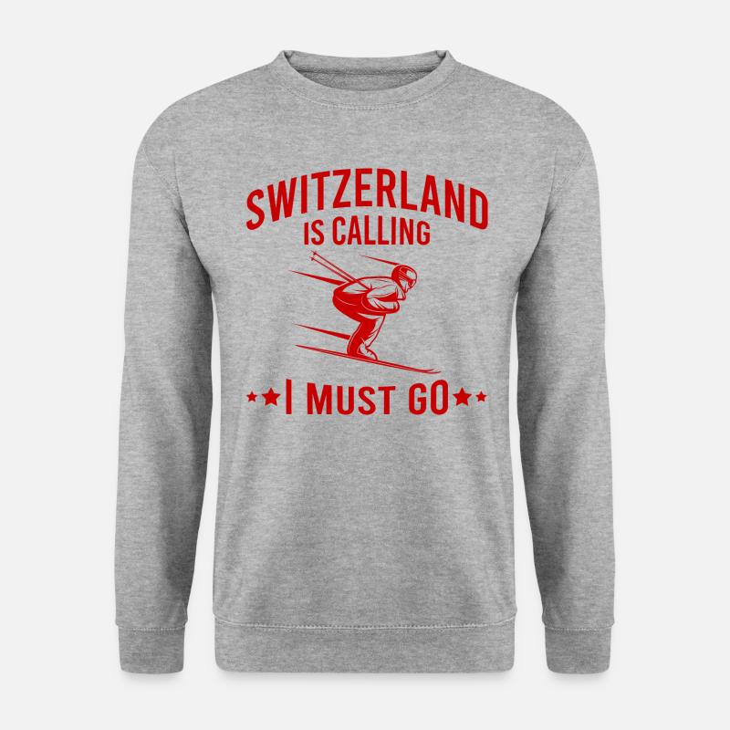 Die Schweiz ruft, ich muss gehen Shirt Ski Spruch - Unisex Pullover - Weißgrau meliert