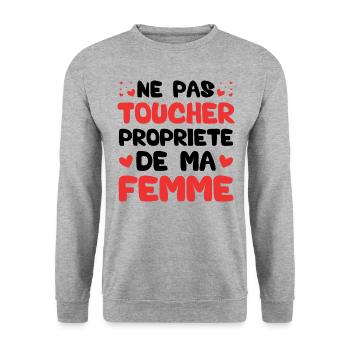 Ne pas toucher propriété de ma femme - Sweat-shirt Unisexe - gris chiné - Devant - Alina (178cm) & Michal (187cm)