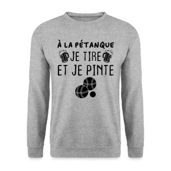 A la pétanque je tire et je pinte - Sweat-shirt Unisexe - gris chiné - Devant - Alina (178cm) & Michal (187cm)