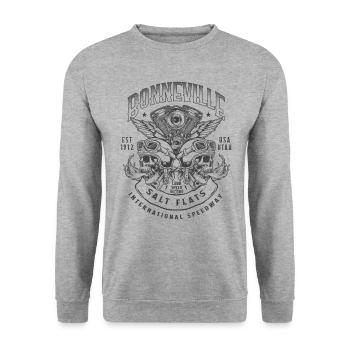 Bonneville Salt Flats Motorradrennen Vintage - Unisex Pullover - Weißgrau meliert - Vorne - Alina (178cm) & Michal (187cm)