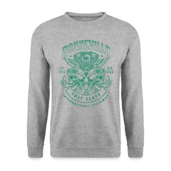 Bonneville Salt Flats Motorradrennen Vintage - Unisex Pullover - Weißgrau meliert - Vorne - Alina (178cm) & Michal (187cm)