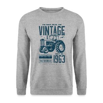 Vintage Traktor Landwirt Geburtstag geboren 1963 - Unisex Pullover - Weißgrau meliert - Vorne - Alina (178cm) & Michal (187cm)