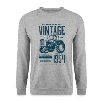Vintage Tractor Farmer Birthday Born In 1954 - Unisex Sweatshirt - salt & pepper - Front - Alina (178cm) & Michal (187cm)