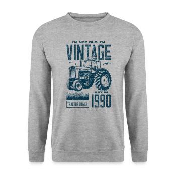 Tracteur Vintage Farmer Anniversaire Né En 1990 - Sweat-shirt Unisexe - gris chiné - Devant - Alina (178cm) & Michal (187cm)
