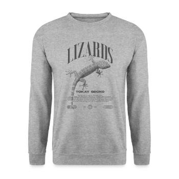 Tokajer Gecko Streetwear Eidechse Hüter - Unisex Pullover - Weißgrau meliert - Vorne - Alina (178cm) & Michal (187cm)