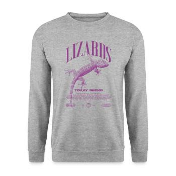 Tokajer Gecko Streetwear Eidechse Hüter - Unisex Pullover - Weißgrau meliert - Vorne - Alina (178cm) & Michal (187cm)
