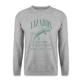 Tokajer Gecko Streetwear Eidechse Hüter - Unisex Pullover - Weißgrau meliert - Vorne - Alina (178cm) & Michal (187cm)