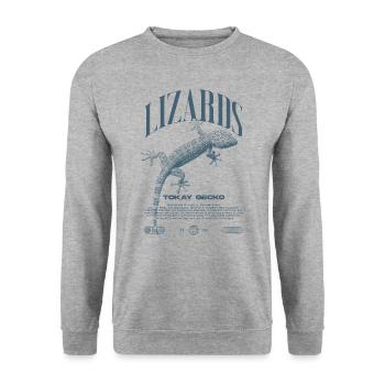 Tokajer Gecko Streetwear Eidechse Hüter - Unisex Pullover - Weißgrau meliert - Vorne - Alina (178cm) & Michal (187cm)