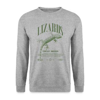 Tokajer Gecko Streetwear Eidechse Hüter - Unisex Pullover - Weißgrau meliert - Vorne - Alina (178cm) & Michal (187cm)