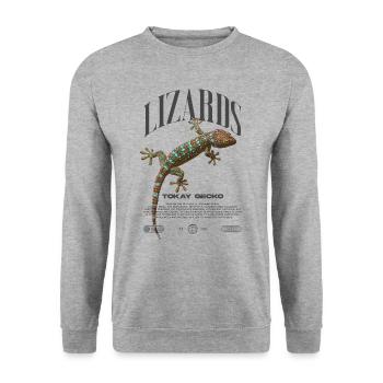 Tokajer Gecko Streetwear Eidechse Hüter - Unisex Pullover - Weißgrau meliert - Vorne - Alina (178cm) & Michal (187cm)