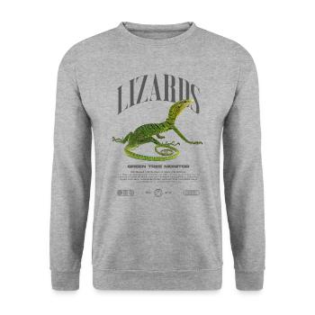 Moniteur d’arbre vert Streetwear gardien de lézard - Sweat-shirt Unisexe - gris chiné - Devant - Alina (178cm) & Michal (187cm)