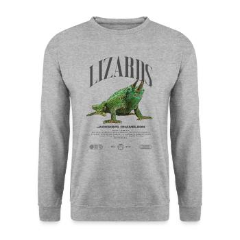 Jackson's Chamäleon Streetwear Eidechsenwärter - Unisex Pullover - Weißgrau meliert - Vorne - Alina (178cm) & Michal (187cm)