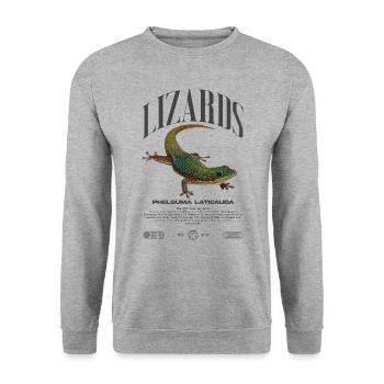 Phelsuma laticauda Day Gecko Lizard Keeper - Unisex Sweatshirt - salt & pepper - Front - Alina (178cm) & Michal (187cm)