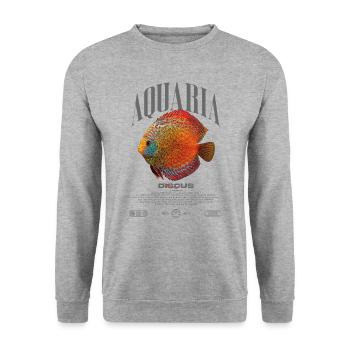 Diskus-Buntbarsch Fish Keeper Moderne Streetwear - Unisex Pullover - Weißgrau meliert - Vorne - Alina (178cm) & Michal (187cm)