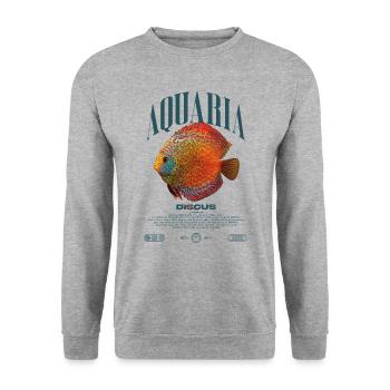 Diskus-Buntbarsch Fish Keeper Moderne Streetwear - Unisex Pullover - Weißgrau meliert - Vorne - Alina (178cm) & Michal (187cm)
