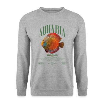 Diskus-Buntbarsch Fish Keeper Moderne Streetwear - Unisex Pullover - Weißgrau meliert - Vorne - Alina (178cm) & Michal (187cm)