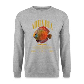 Diskus-Buntbarsch Fish Keeper Moderne Streetwear - Unisex Pullover - Weißgrau meliert - Vorne - Alina (178cm) & Michal (187cm)