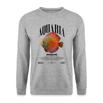Diskus-Buntbarsch Fish Keeper Moderne Streetwear - Unisex Pullover - Weißgrau meliert - Vorne - Alina (178cm) & Michal (187cm)
