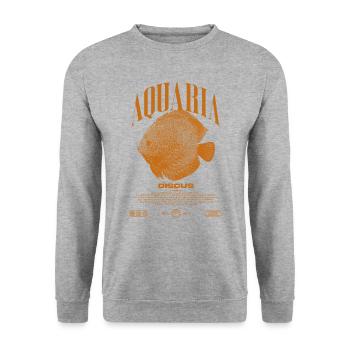 Diskus-Buntbarsch Fish Keeper Moderne Streetwear - Unisex Pullover - Weißgrau meliert - Vorne - Alina (178cm) & Michal (187cm)