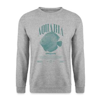 Diskus-Buntbarsch Fish Keeper Moderne Streetwear - Unisex Pullover - Weißgrau meliert - Vorne - Alina (178cm) & Michal (187cm)