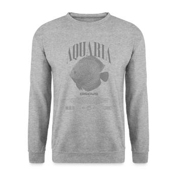 Diskus-Buntbarsch Fish Keeper Moderne Streetwear - Unisex Pullover - Weißgrau meliert - Vorne - Alina (178cm) & Michal (187cm)