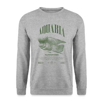Flowerhorn Cichlid Fish Keeper Streetwear - Unisex Pullover - Weißgrau meliert - Vorne - Alina (178cm) & Michal (187cm)