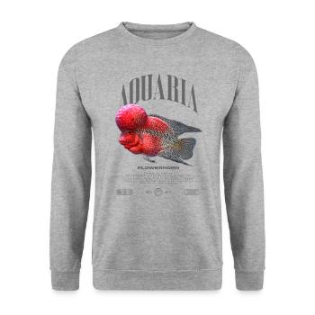 Flowerhorn Cichlid Fish Keeper Streetwear - Unisex Pullover - Weißgrau meliert - Vorne - Alina (178cm) & Michal (187cm)