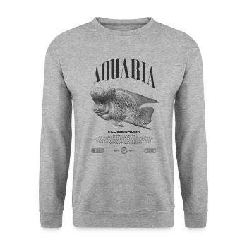 Flowerhorn Cichlid Fish Keeper Streetwear - Unisex Pullover - Weißgrau meliert - Vorne - Alina (178cm) & Michal (187cm)