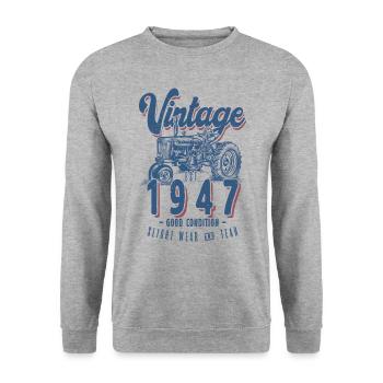 Vintage Tractor Farmer Birthday Born In 1947 - Unisex Sweatshirt - salt & pepper - Front - Alina (178cm) & Michal (187cm)