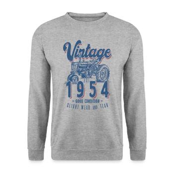 Vintage Tractor Farmer Birthday Born In 1954 - Unisex Sweatshirt - salt & pepper - Front - Alina (178cm) & Michal (187cm)