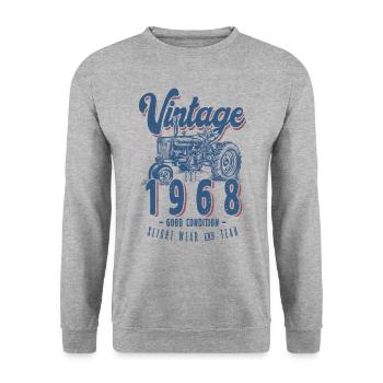 Anniversaire Fermier Tracteur Vintage Né En 1968 - Sweat-shirt Unisexe - gris chiné - Devant - Alina (178cm) & Michal (187cm)