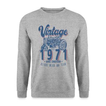 Oldtimer Traktor Farmer Geburtstag geboren 1971 - Unisex Pullover - Weißgrau meliert - Vorne - Alina (178cm) & Michal (187cm)