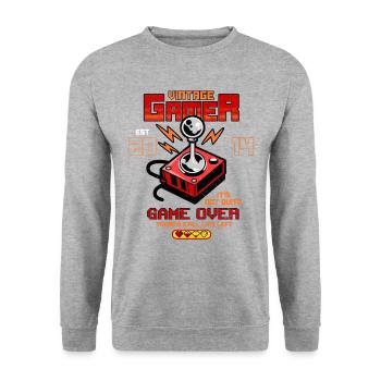 Vintage Gamer Since 2014 Funny Birthday Gaming - Unisex Sweatshirt - salt & pepper - Front - Alina (178cm) & Michal (187cm)