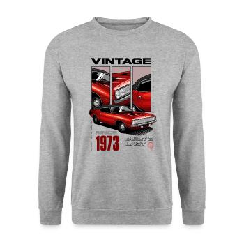 Ich bin nicht alt, ich bin ein Oldtimer, Oldtimer Jahrgang 1973 - Unisex Pullover - Weißgrau meliert - Vorne - Alina (178cm) & Michal (187cm)