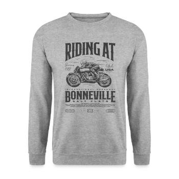 Bonneville Salt Flats Motorrad Geburtstag 1987 - Unisex Pullover - Weißgrau meliert - Vorne - Alina (178cm) & Michal (187cm)