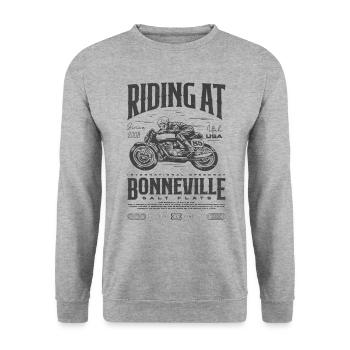 Bonneville Salt Flats Motorrad Geburtstag 2008 - Unisex Pullover - Weißgrau meliert - Vorne - Alina (178cm) & Michal (187cm)