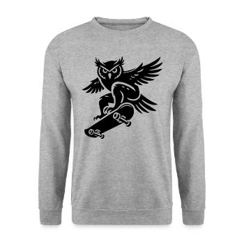 Schneeeule Skateboard Silhouette Minimalistischer - Unisex Pullover - Weißgrau meliert - Vorne - Alina (178cm) & Michal (187cm)