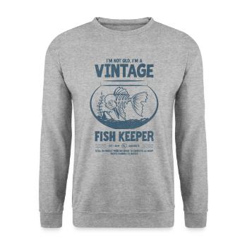 Vintage Fish Keeper Tropischer Fisch Geburtstag 2014 - Unisex Pullover - Weißgrau meliert - Vorne - Alina (178cm) & Michal (187cm)