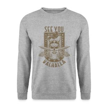 See You In Valhalla Viking Norse - Unisex Sweatshirt - salt & pepper - Front - Alina (178cm) & Michal (187cm)