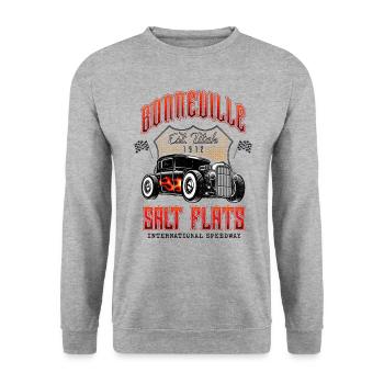 Bonneville Salt Flats Vintage Hot Rod Rennwagen - Unisex Pullover - Weißgrau meliert - Vorne - Alina (178cm) & Michal (187cm)