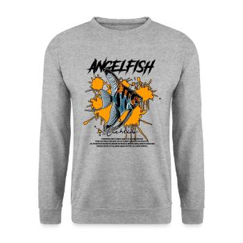 Kaiserfisch Fish Keeper Moderne Streetwear - Unisex Pullover - Weißgrau meliert - Vorne - Alina (178cm) & Michal (187cm)
