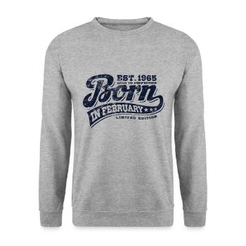 Born in February 1965 - Geburtstag - Geschenk - Unisex Pullover - Weißgrau meliert - Vorne - Alina (178cm) & Michal (187cm)
