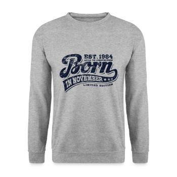 Born in November 1984 - Geburtstag - Geschenk - Unisex Pullover - Weißgrau meliert - Vorne - Alina (178cm) & Michal (187cm)