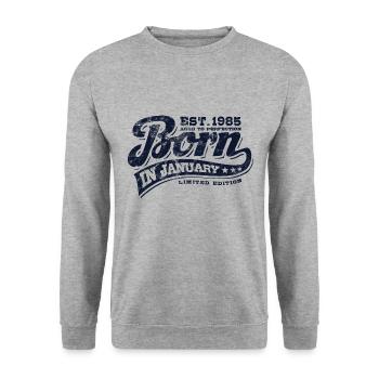 Born in January 1985 - Geburtstag - Geschenk - Unisex Pullover - Weißgrau meliert - Vorne - Alina (178cm) & Michal (187cm)