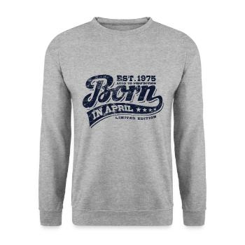 Born in April 1975 - Geburtstag - Geschenk - Unisex Pullover - Weißgrau meliert - Vorne - Alina (178cm) & Michal (187cm)