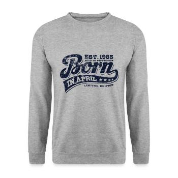 Born in April 1985 - Geburtstag - Geschenk - Unisex Pullover - Weißgrau meliert - Vorne - Alina (178cm) & Michal (187cm)