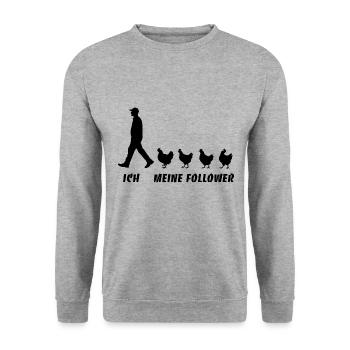 Ich Meine Follower Hühner Züchter Landwirt Bauer - Unisex Pullover - Weißgrau meliert - Vorne - Alina (178cm) & Michal (187cm)
