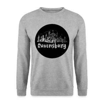 ravensburg, skyline, cercle, coupe de ciseaux, noir - Sweat-shirt Unisexe - gris chiné - Devant - Alina (178cm) & Michal (187cm)