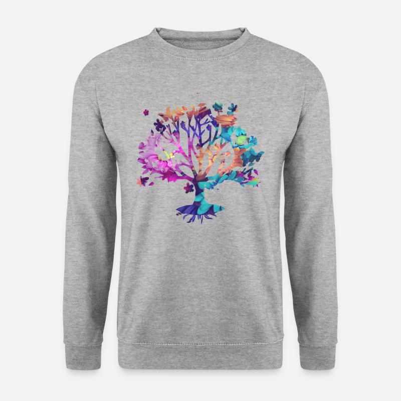 Baum des Lebens ,Lebensbaum,blumen,bunt - Unisex Pullover - Weißgrau meliert